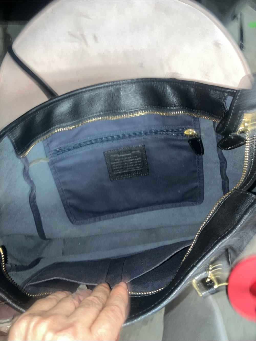 Coach Black Leather Tote with Gold Accent Tag - Picture 3 of 7